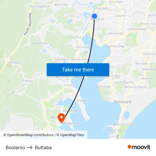 Boolaroo to Buttaba map