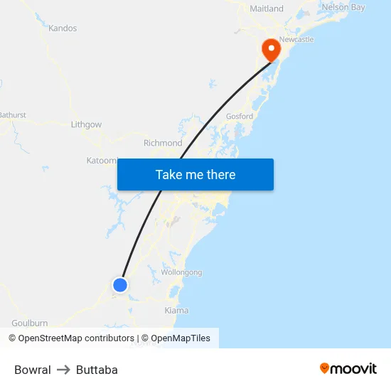 Bowral to Buttaba map
