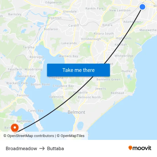Broadmeadow to Buttaba map