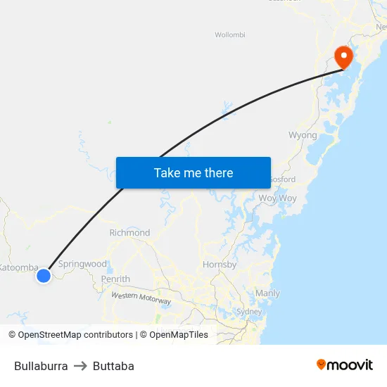 Bullaburra to Buttaba map