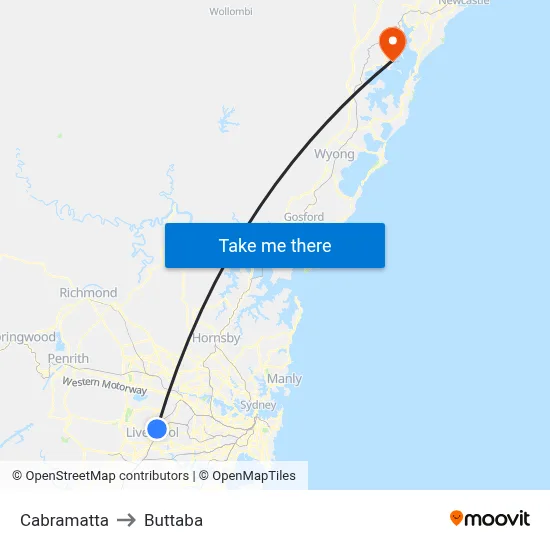 Cabramatta to Buttaba map