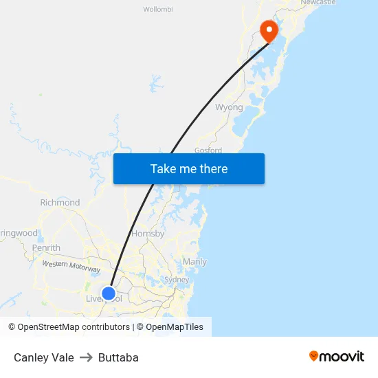 Canley Vale to Buttaba map