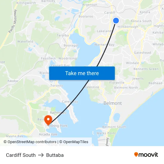 Cardiff South to Buttaba map