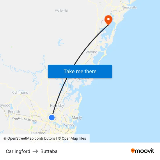 Carlingford to Buttaba map