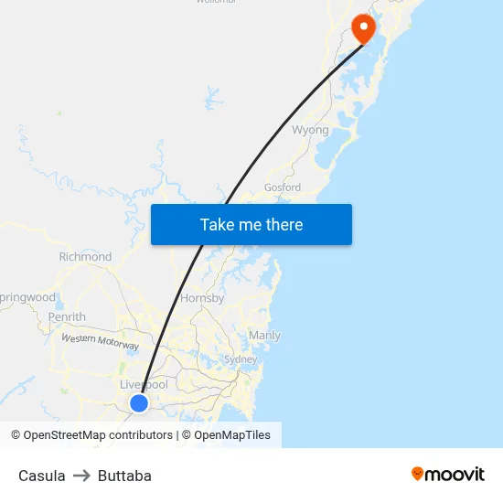 Casula to Buttaba map
