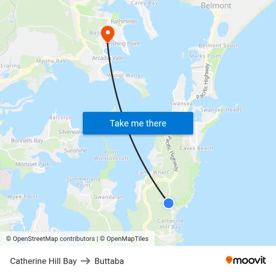 Catherine Hill Bay to Buttaba map