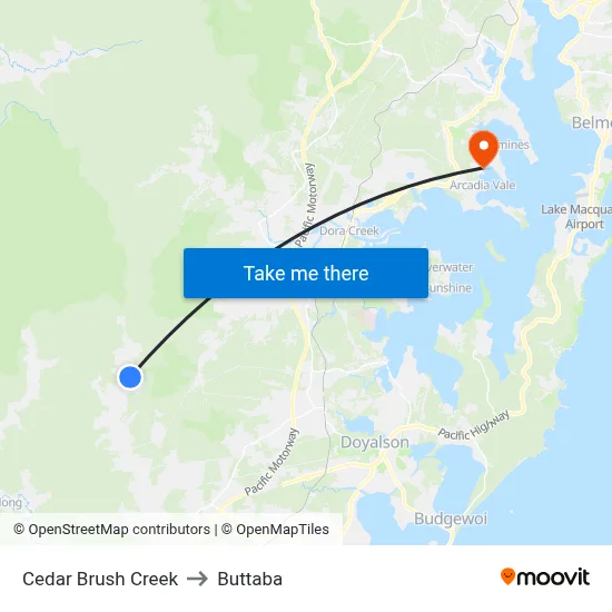 Cedar Brush Creek to Buttaba map