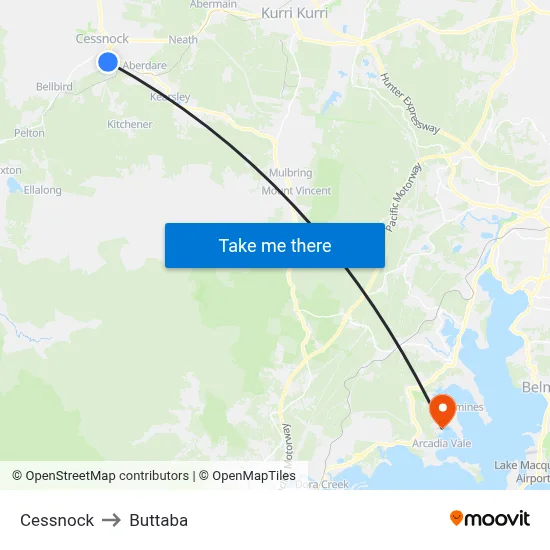 Cessnock to Buttaba map
