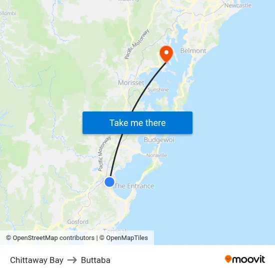 Chittaway Bay to Buttaba map
