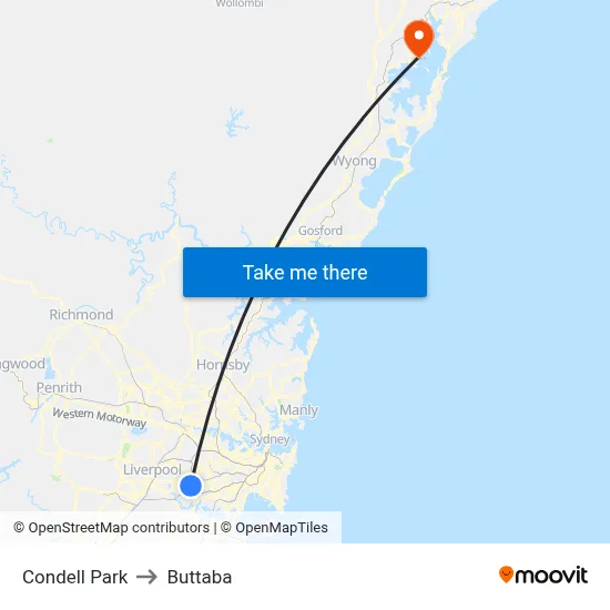 Condell Park to Buttaba map