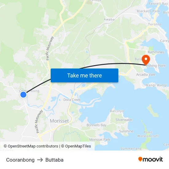 Cooranbong to Buttaba map
