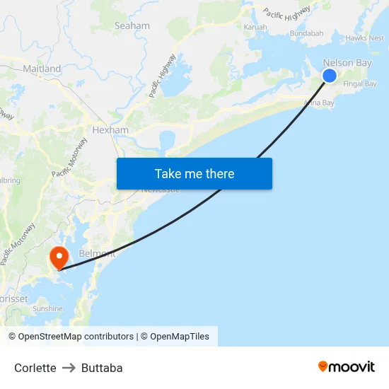 Corlette to Buttaba map