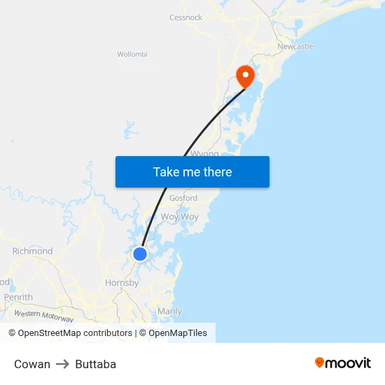 Cowan to Buttaba map
