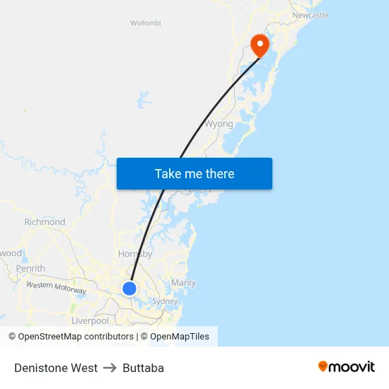 Denistone West to Buttaba map