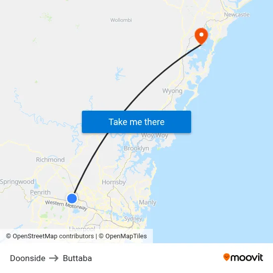Doonside to Buttaba map