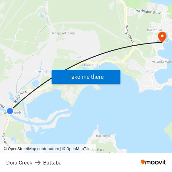 Dora Creek to Buttaba map