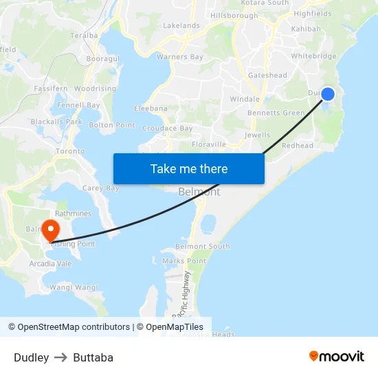 Dudley to Buttaba map