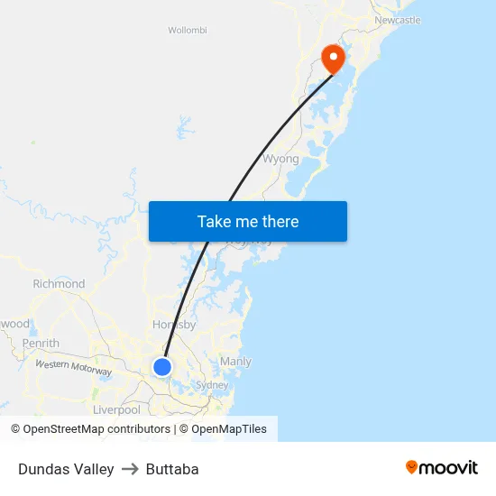 Dundas Valley to Buttaba map