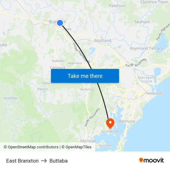East Branxton to Buttaba map