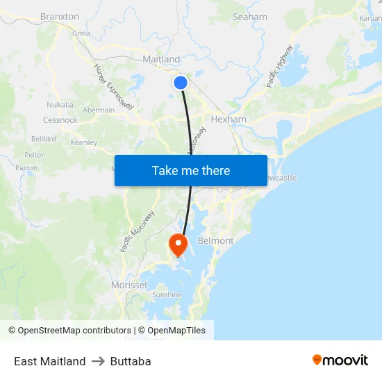 East Maitland to Buttaba map