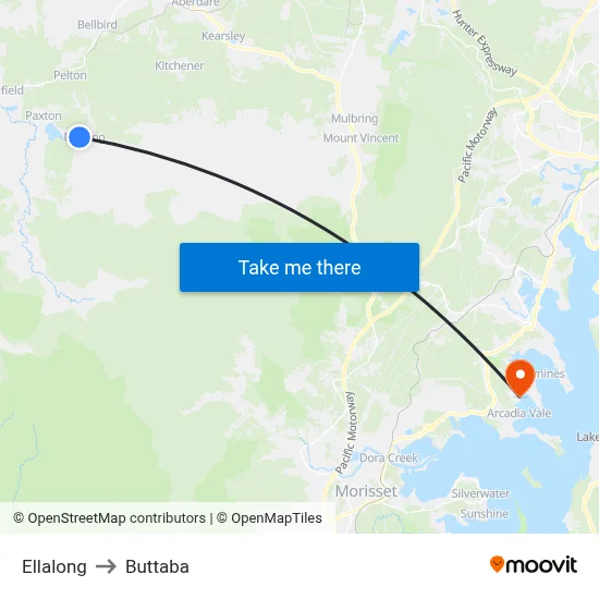 Ellalong to Buttaba map