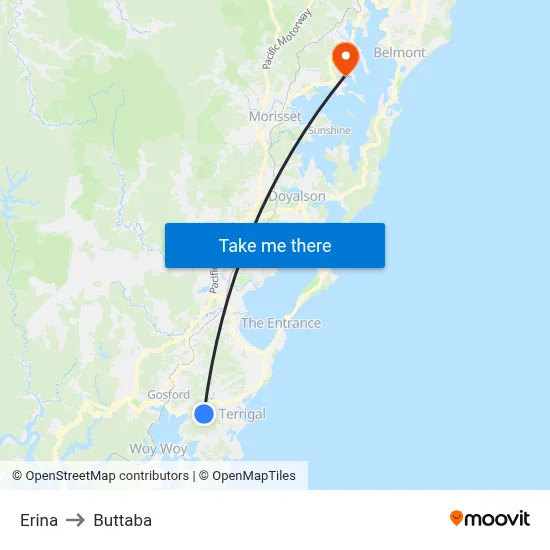 Erina to Buttaba map