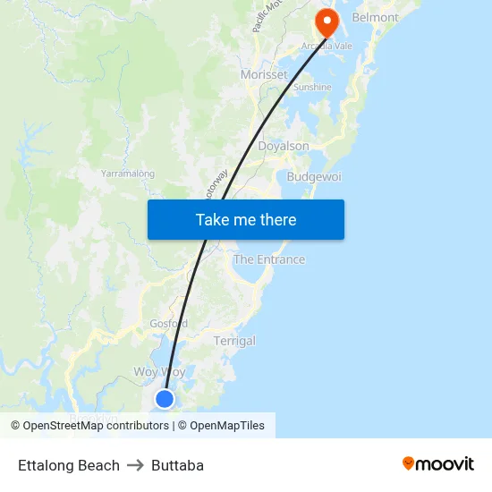 Ettalong Beach to Buttaba map