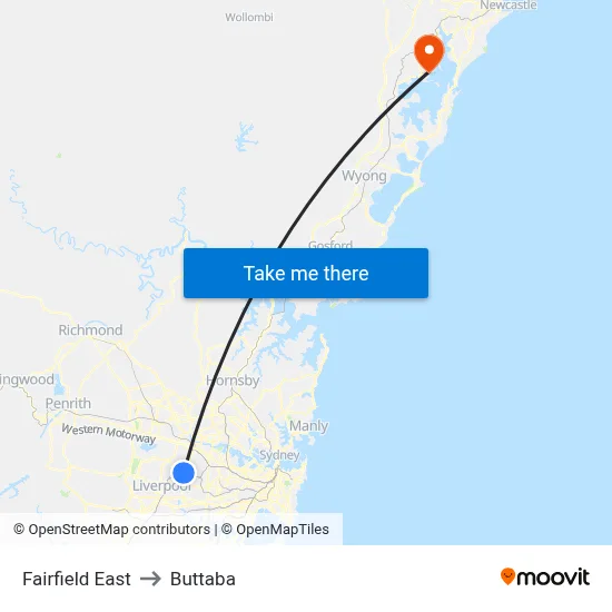 Fairfield East to Buttaba map