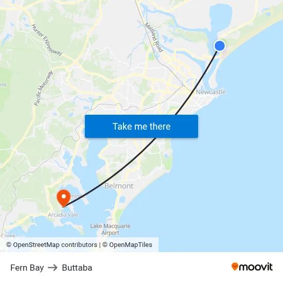Fern Bay to Buttaba map