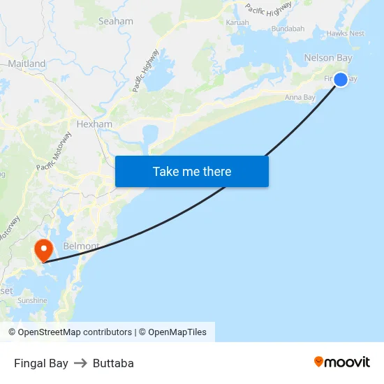 Fingal Bay to Buttaba map