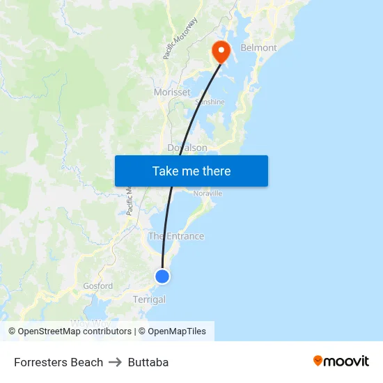 Forresters Beach to Buttaba map