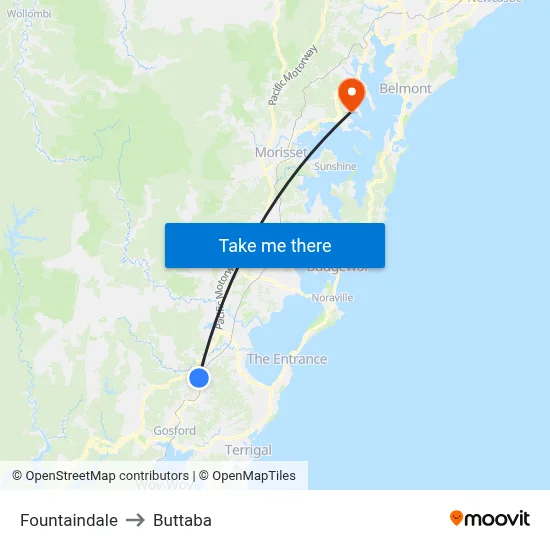 Fountaindale to Buttaba map