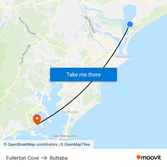 Fullerton Cove to Buttaba map