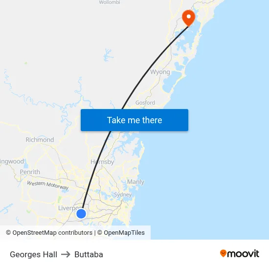 Georges Hall to Buttaba map