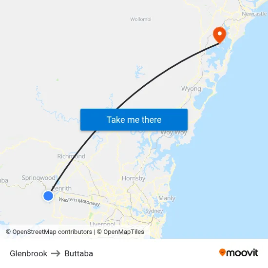 Glenbrook to Buttaba map