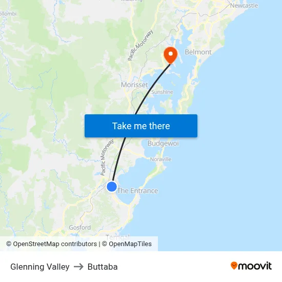 Glenning Valley to Buttaba map