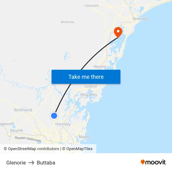 Glenorie to Buttaba map