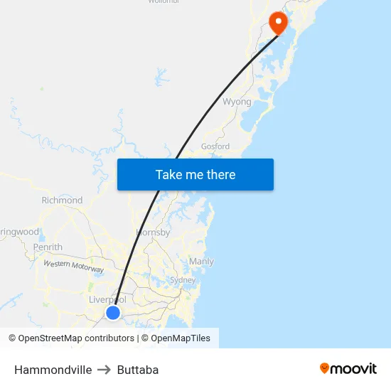 Hammondville to Buttaba map