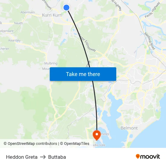 Heddon Greta to Buttaba map