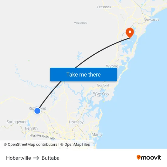 Hobartville to Buttaba map