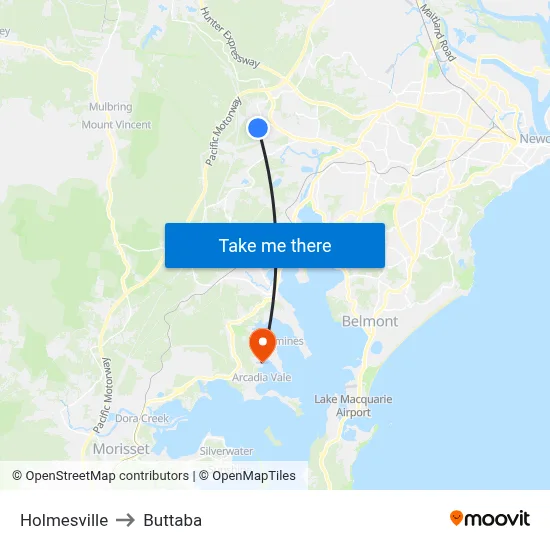 Holmesville to Buttaba map