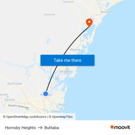 Hornsby Heights to Buttaba map