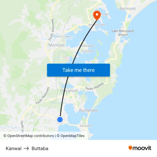 Kanwal to Buttaba map