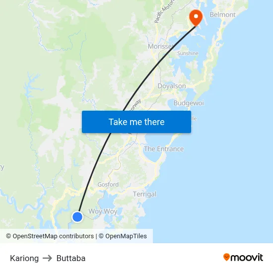 Kariong to Buttaba map