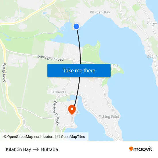 Kilaben Bay to Buttaba map