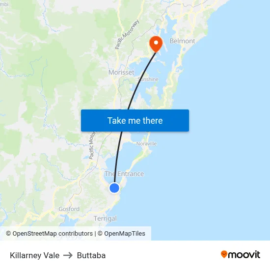 Killarney Vale to Buttaba map