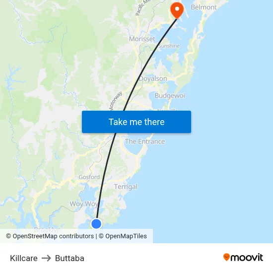 Killcare to Buttaba map