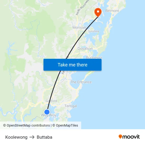 Koolewong to Buttaba map