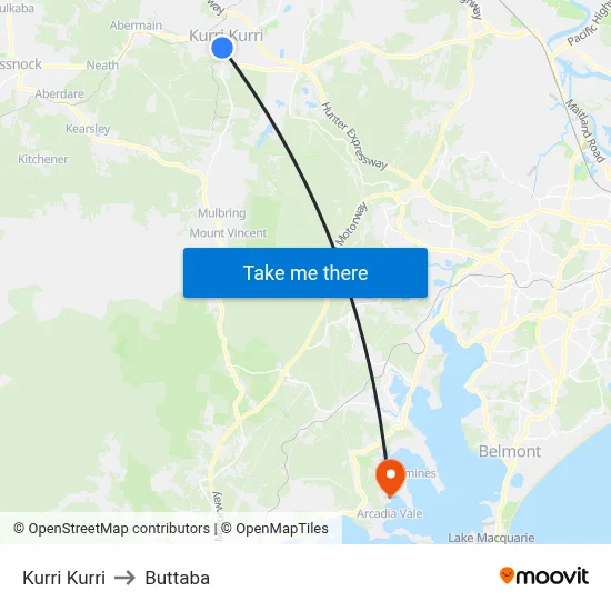 Kurri Kurri to Buttaba map