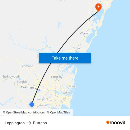 Leppington to Buttaba map